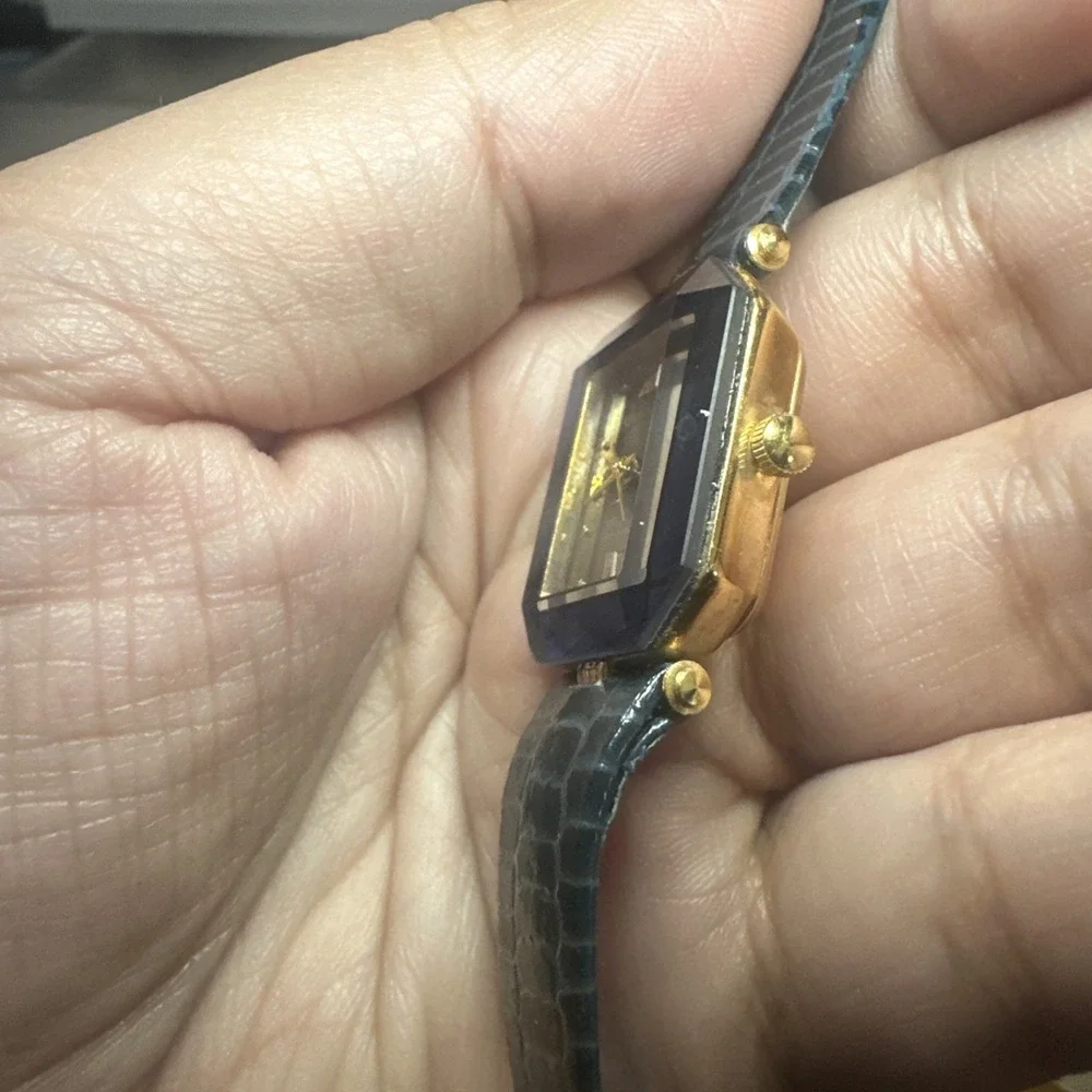 Working Quemex 18K Gold Plated Blue/Gold Dainty Ladies QUARTZ Watch 22mm Fit 6in